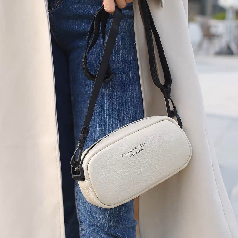 Women's Camera Style Genuine Leather Cell Phone Crossbody Bag